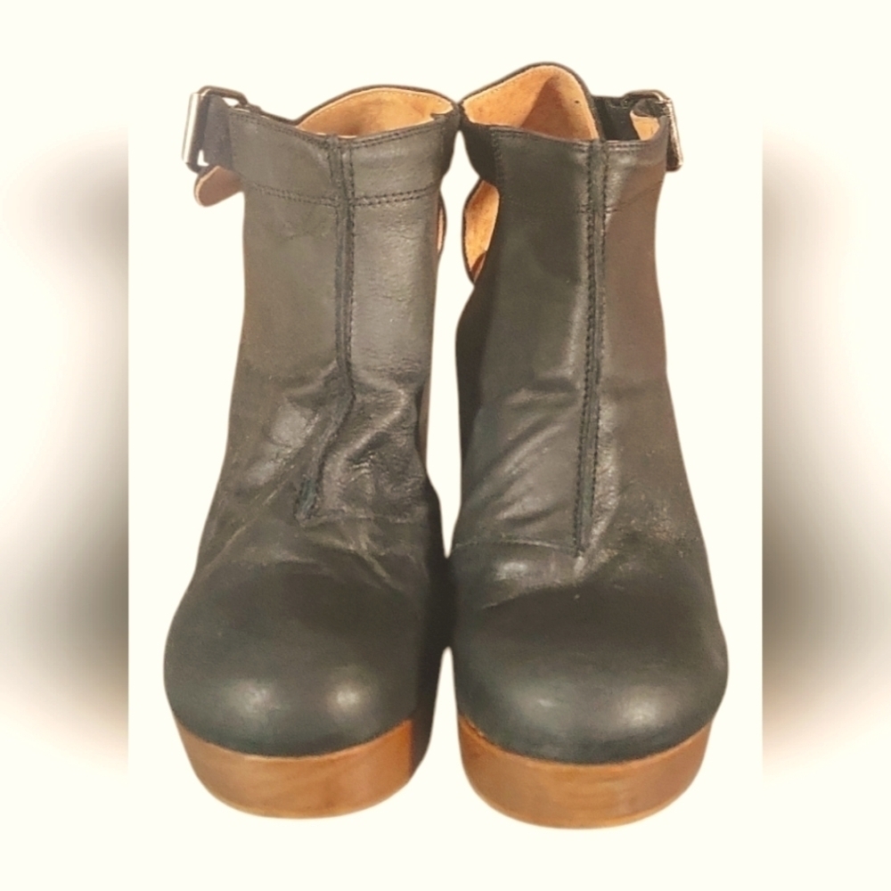 Free People Stylish Black Leather Clogs Amber Ankle Bootie Made in Spain…